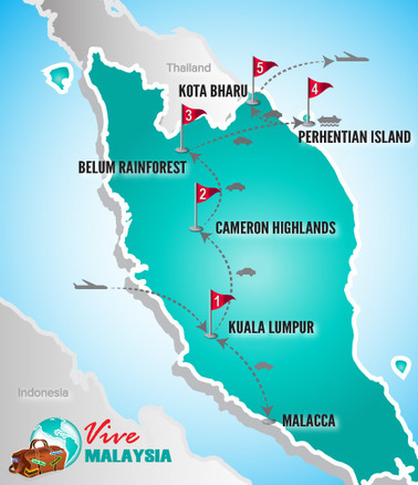 Malaysia Rundreise | Landkarte Rundreise Highlights Malaysias
